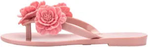 mini melissa Harmonic Springtime Girls Flip Flops - Feminine & Trendy Jelly Flip Flops w/Flower Applique, Slip On Summer Sandals for Kids, Jellies, Kids Jelly Shoes, Kids Flip Flops, Pink, 13