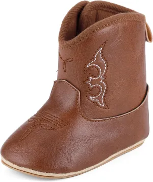 MK MATT KEELY Leather Western Boots Cowboy Bootie Soft Sole Non-Slip Crib Shoes for Baby Infant Toddler Girls Boys Newborn