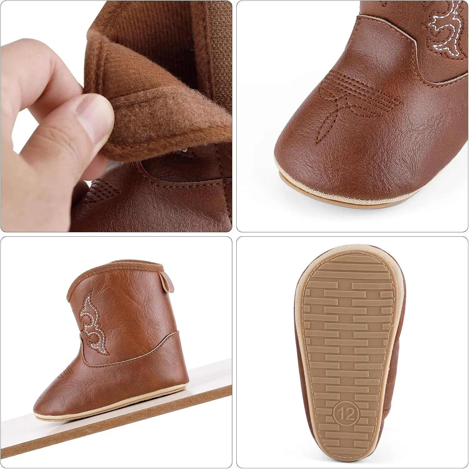 MK MATT KEELY Leather Western Boots Cowboy Bootie Soft Sole Non-Slip Crib Shoes for Baby Infant Toddler Girls Boys Newborn