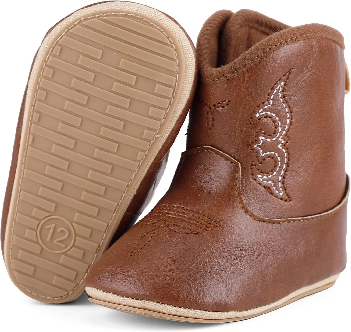 MK MATT KEELY Leather Western Boots Cowboy Bootie Soft Sole Non-Slip Crib Shoes for Baby Infant Toddler Girls Boys Newborn