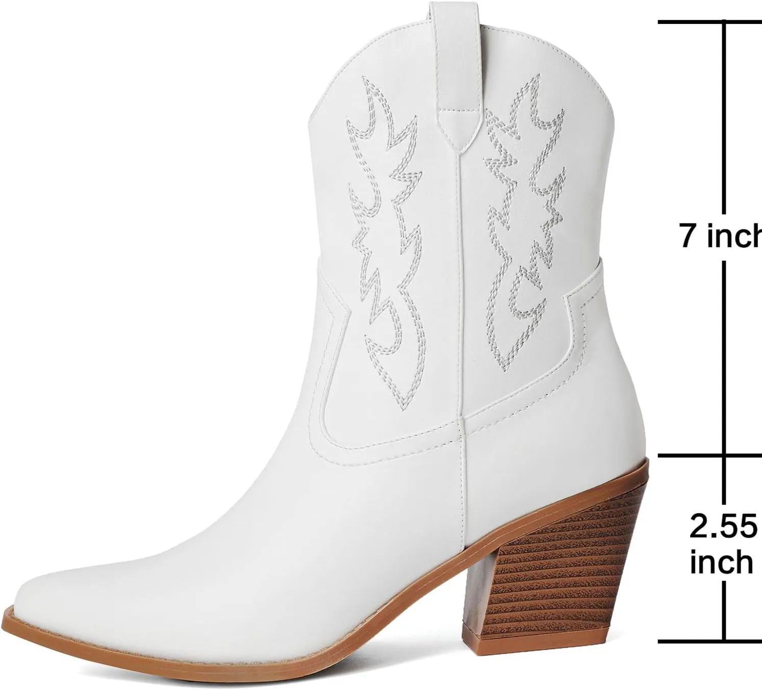Mostrin Women's Embroidered Western Cowgirl Boots, Blue Denim, Block Heel, Pointed Toe, Pull-On, Mid-Calf Booties, Size 6-11.5
