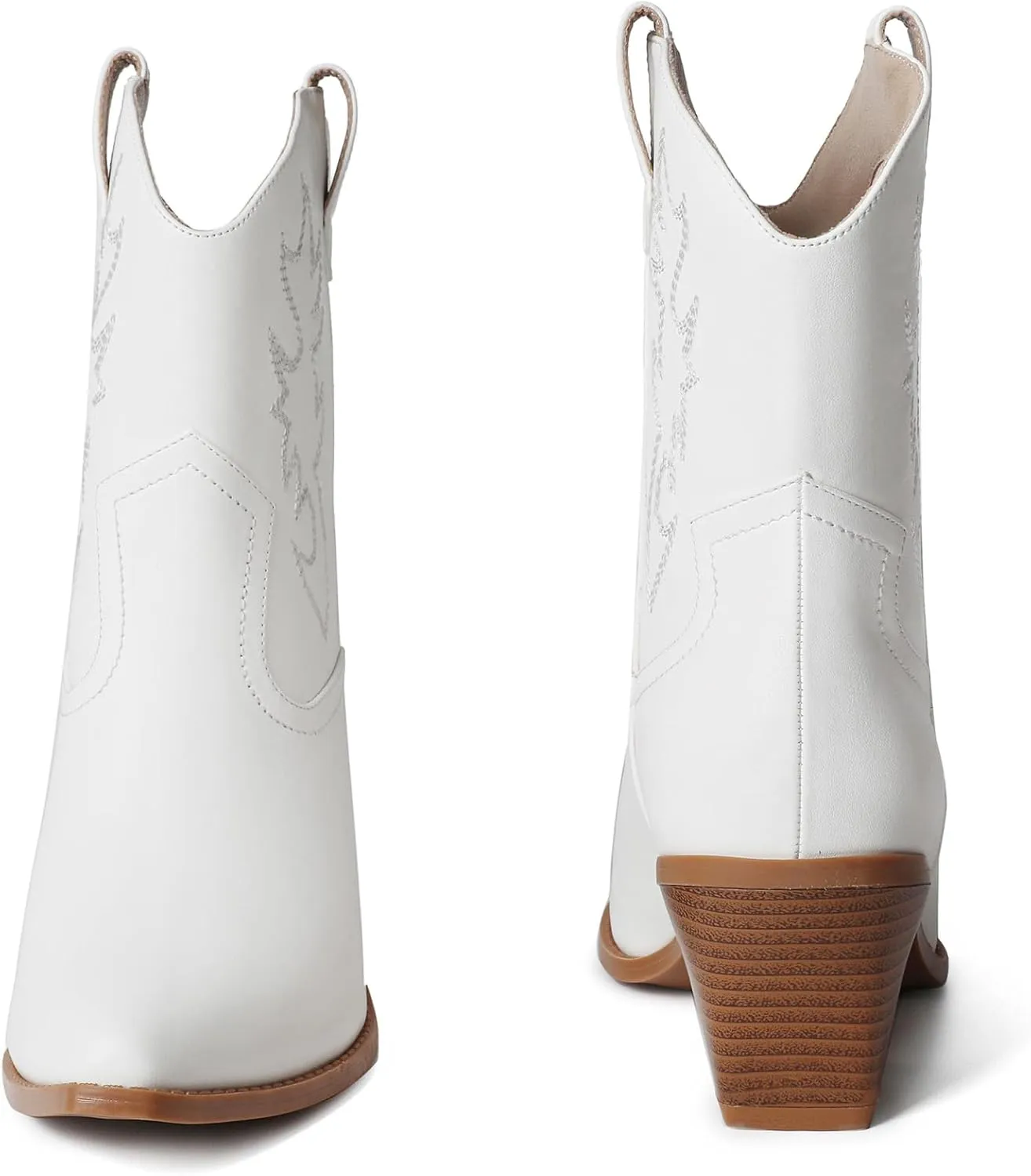 Mostrin Women's Embroidered Western Cowgirl Boots, Blue Denim, Block Heel, Pointed Toe, Pull-On, Mid-Calf Booties, Size 6-11.5