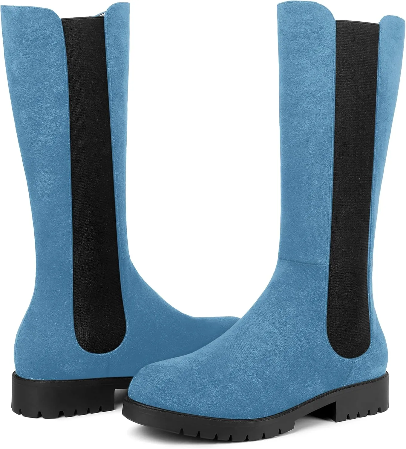 MOVINSTEPS Womens Suede Formal Work Zip Round Toe Solid Chunky Low Heel Knee High Boots 1 Inch