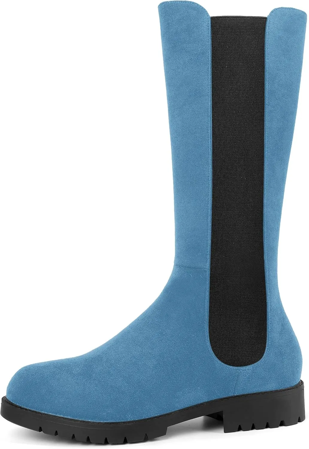 MOVINSTEPS Womens Suede Formal Work Zip Round Toe Solid Chunky Low Heel Knee High Boots 1 Inch
