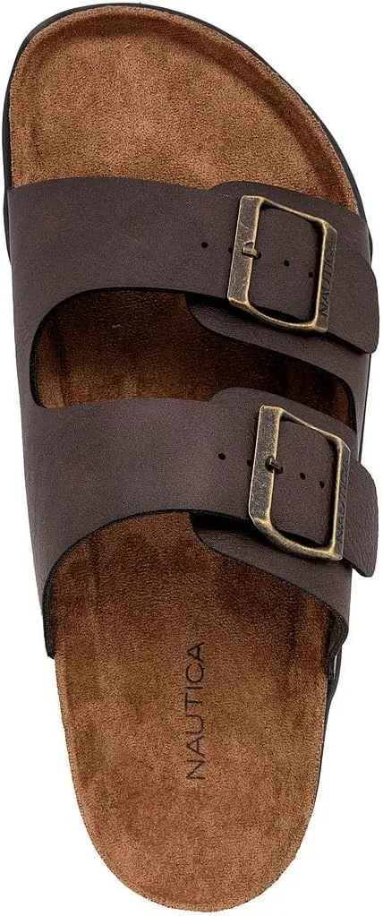 Nautica Men's Sandals - Casual Slides with 2 Adjustable Buckle Straps and Cork Footbed for Ultimate Comfort and Style (Regular/Wide Width, Big Size)