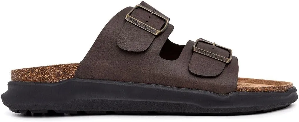Nautica Men's Sandals - Casual Slides with 2 Adjustable Buckle Straps and Cork Footbed for Ultimate Comfort and Style (Regular/Wide Width, Big Size)