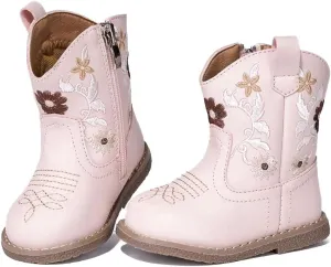 Newsonet Baby Cowboy Cowgirl Boots Western First Walker Shoes Boys Girls Round Toe Boots Winter All Seasons 6-24 Months Infant Toddler