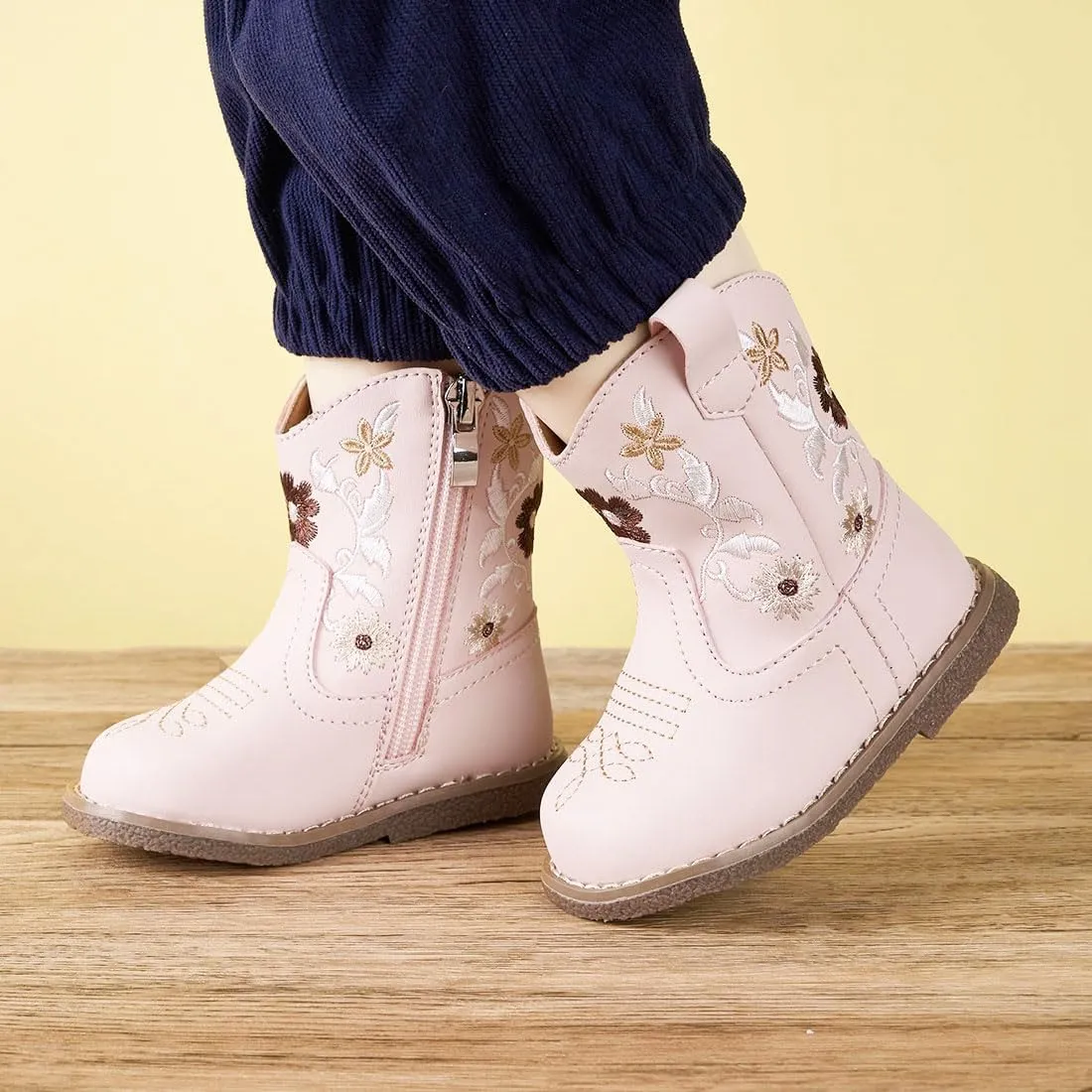 Newsonet Baby Cowboy Cowgirl Boots Western First Walker Shoes Boys Girls Round Toe Boots Winter All Seasons 6-24 Months Infant Toddler
