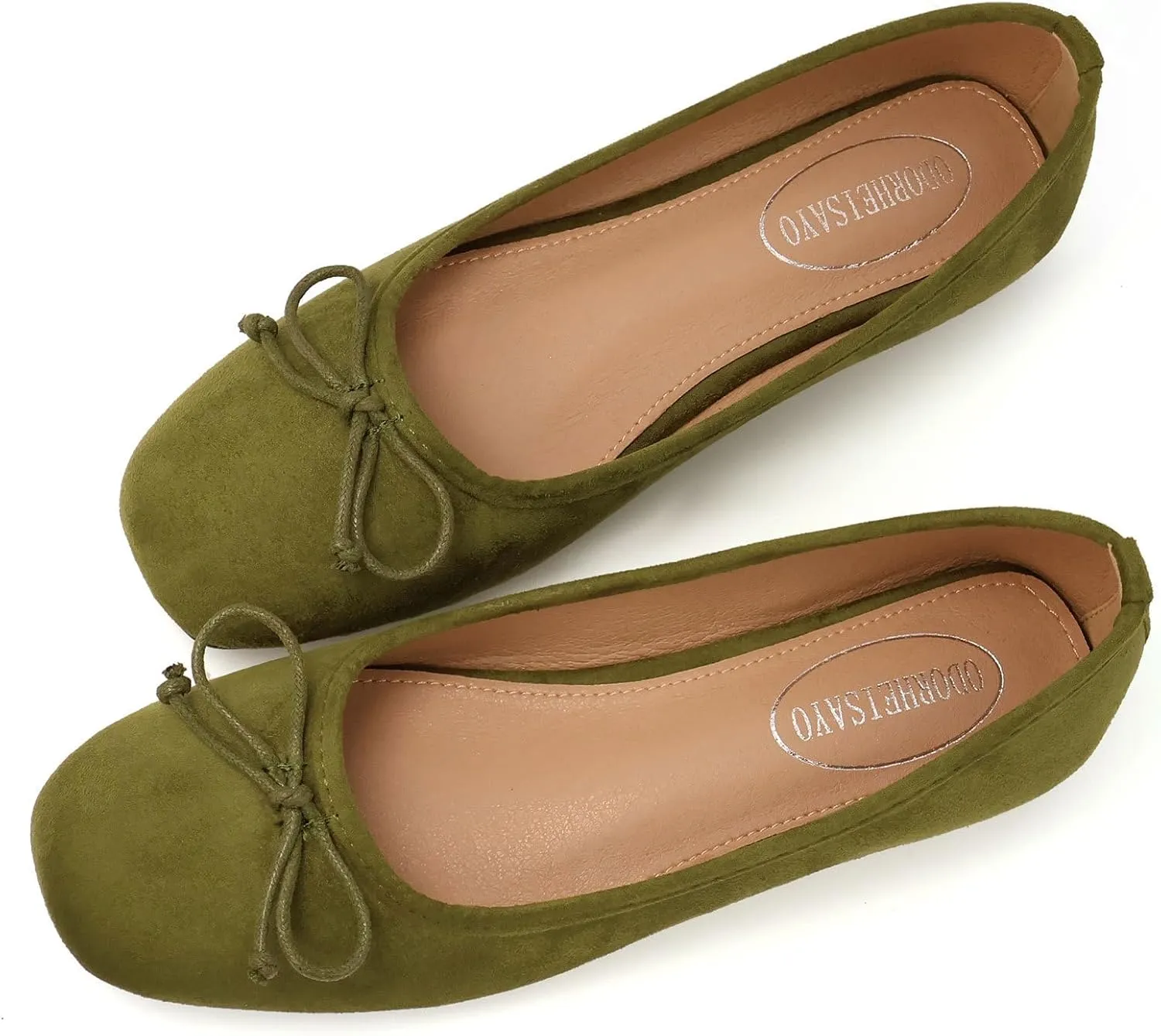 ODORHEISAYO Dress Shoes for Women Office Shoes, Square Toe Ballet Flats Shoes Casual, Cute Bows Flats for Women, Comfort Slip ons Womens Shoes Dressy for Holiday Wedding Work Party