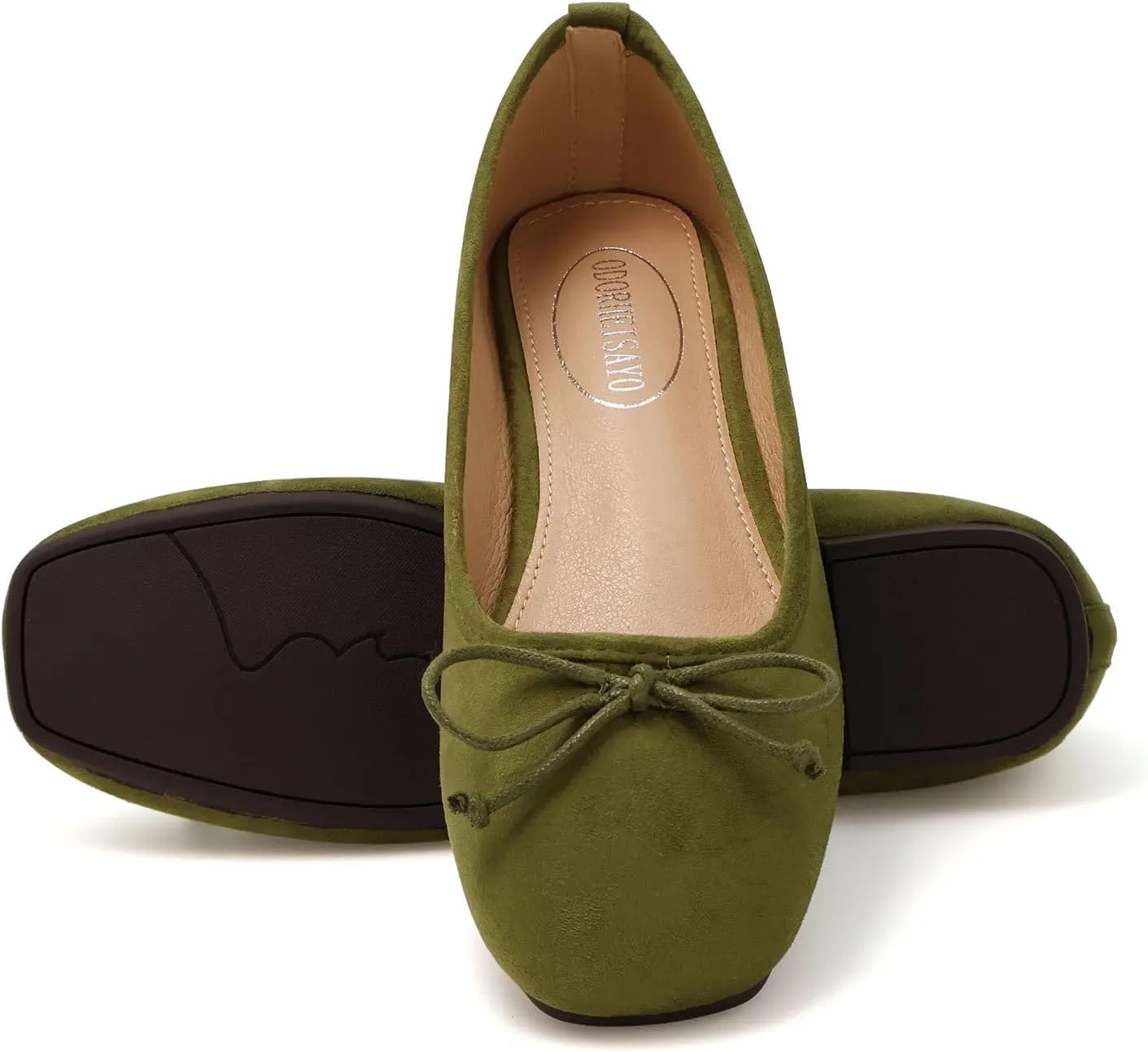 ODORHEISAYO Dress Shoes for Women Office Shoes, Square Toe Ballet Flats Shoes Casual, Cute Bows Flats for Women, Comfort Slip ons Womens Shoes Dressy for Holiday Wedding Work Party