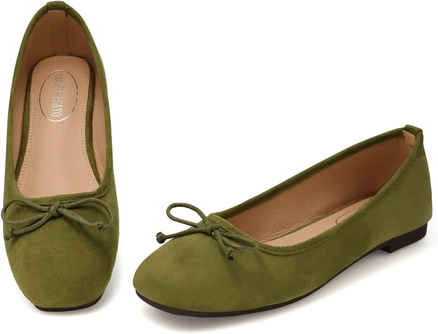 ODORHEISAYO Dress Shoes for Women Office Shoes, Square Toe Ballet Flats Shoes Casual, Cute Bows Flats for Women, Comfort Slip ons Womens Shoes Dressy for Holiday Wedding Work Party