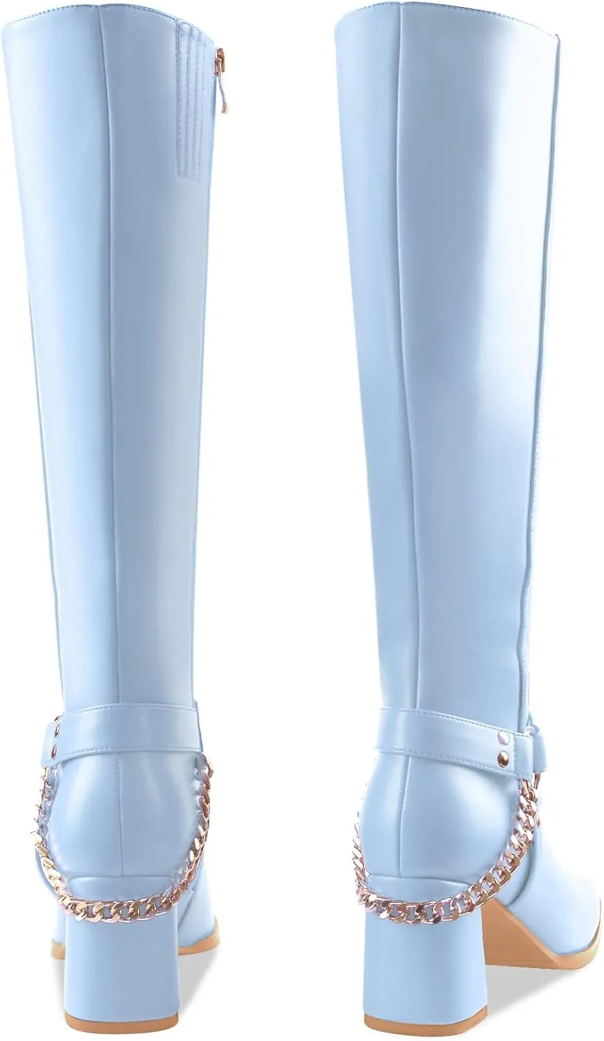Oh Mispares Knee High Boots Slim Calf Square Toe Chunky Heel Narrow Calves Boots for Women Skinny Legs - Faux Leather Fall Winter Dress Riding Moto Tall 3 Inches Heels Boots for Girls