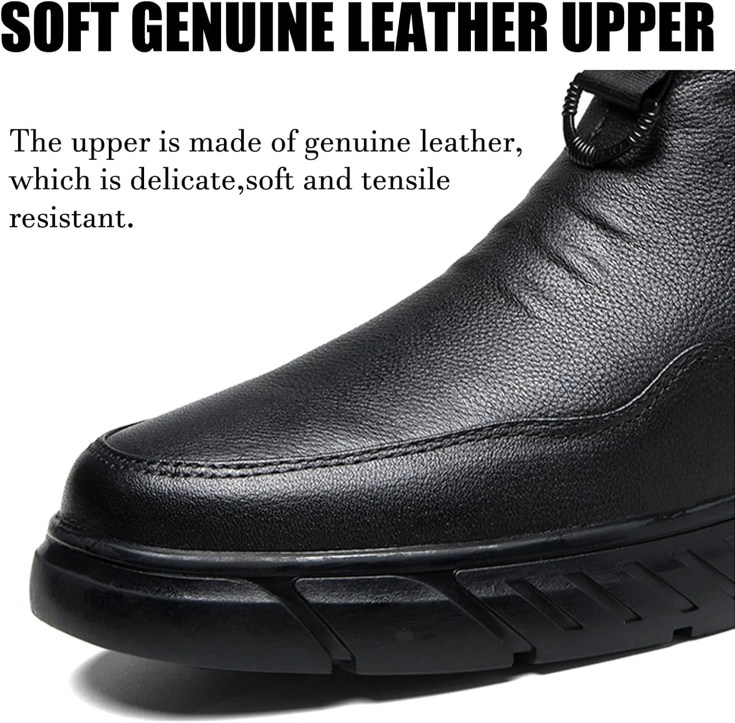 Optigard Men's Italian High-top Casual Leather Boots,Side Zipper Waterproof Non-Slip Warm Fur Lined Business Dress Booties Chelsea Chukka Ankle Boots for Men