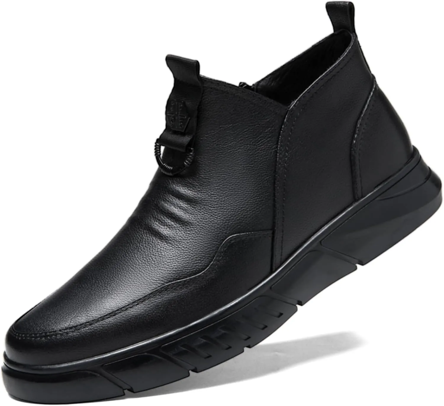 Optigard Men's Italian High-top Casual Leather Boots,Side Zipper Waterproof Non-Slip Warm Fur Lined Business Dress Booties Chelsea Chukka Ankle Boots for Men