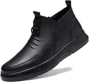 Optigard Men's Italian High-top Casual Leather Boots,Side Zipper Waterproof Non-Slip Warm Fur Lined Business Dress Booties Chelsea Chukka Ankle Boots for Men