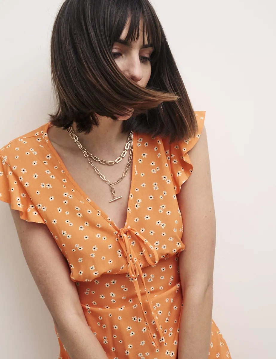 Orange Ditsy Floral Lily Midi Tea Dress