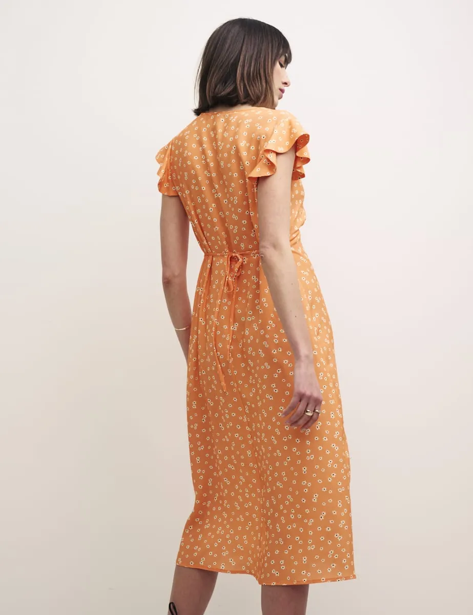 Orange Ditsy Floral Lily Midi Tea Dress