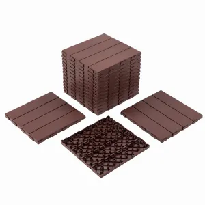 Panana 9Pcs Plastic Interlocking Deck Tiles, 12"x12" Waterproof Outdoor Composite Flooring Floor Decking Tiles for Porch Poolside Balcony Backyard, Dark Brown
