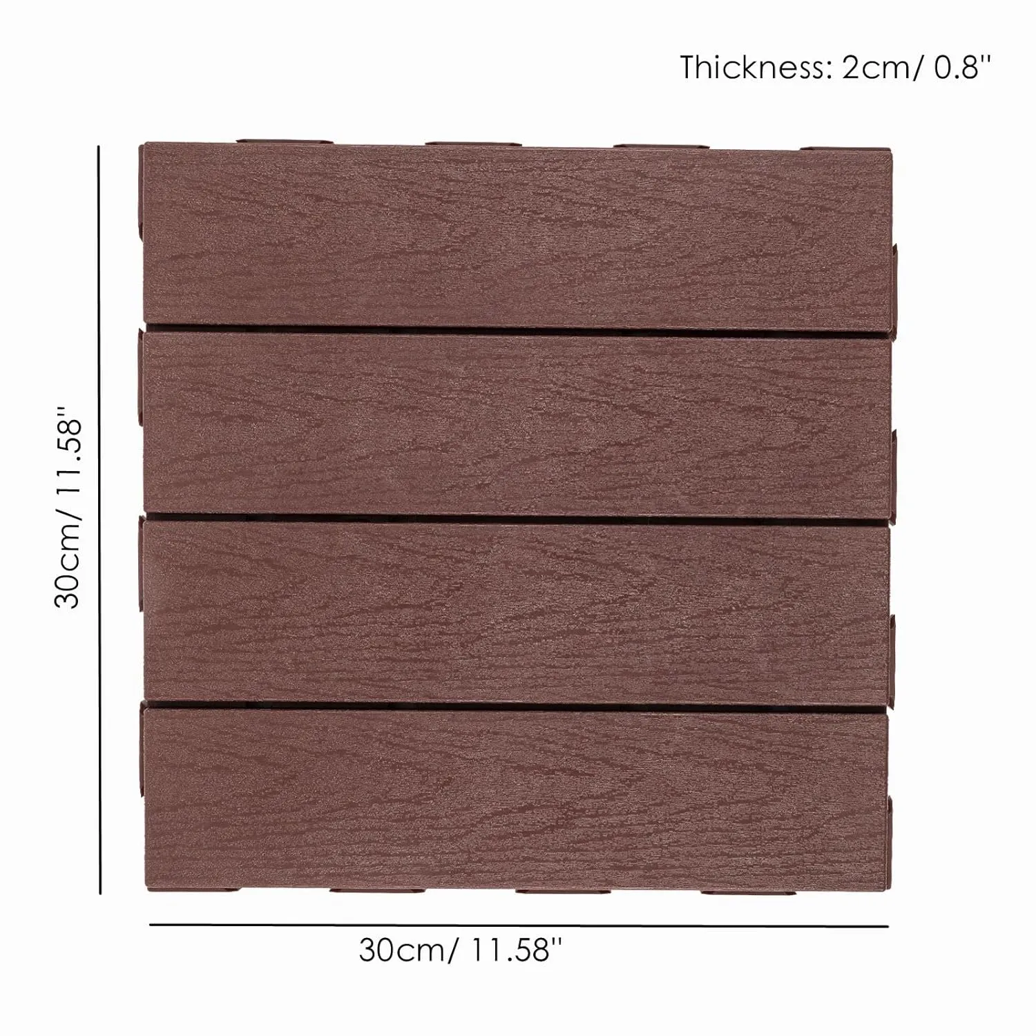 Panana 9Pcs Plastic Interlocking Deck Tiles, 12"x12" Waterproof Outdoor Composite Flooring Floor Decking Tiles for Porch Poolside Balcony Backyard, Dark Brown