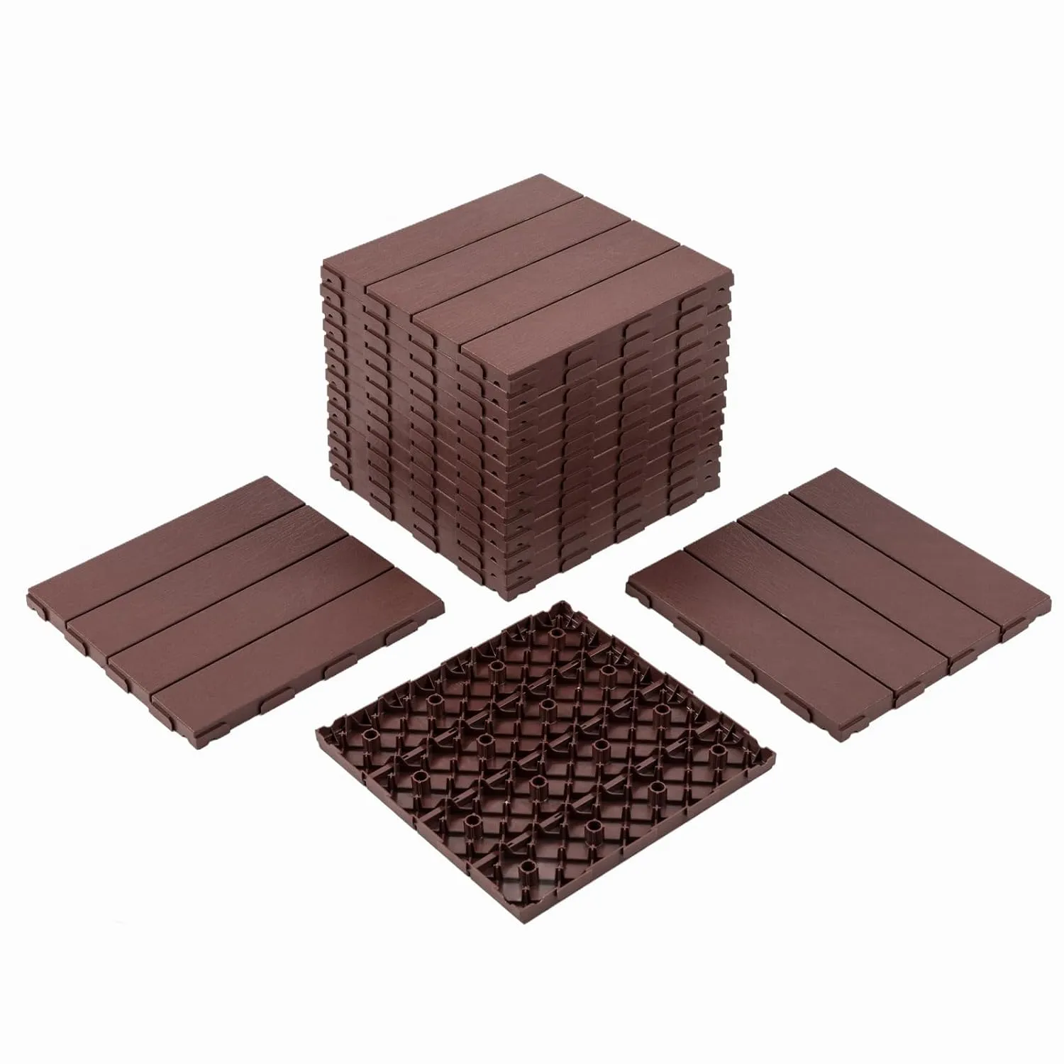 Panana 9Pcs Plastic Interlocking Deck Tiles, 12"x12" Waterproof Outdoor Composite Flooring Floor Decking Tiles for Porch Poolside Balcony Backyard, Dark Brown
