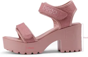 Pineapple Leather Heels for Women Open Toe Lug Sole Platform Fashion Block Heel Sandals for Vegan