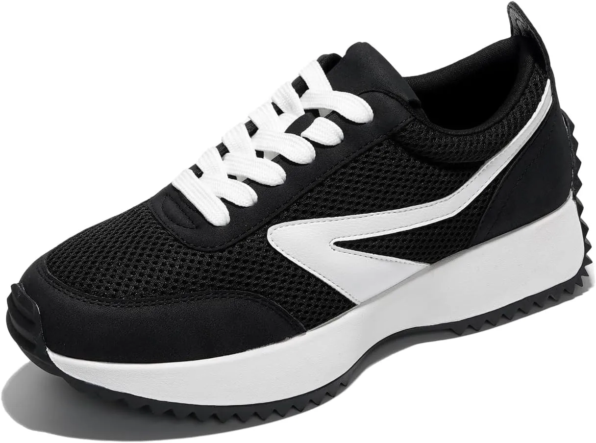 Project Cloud Memory Foam Sneakers - Non-Slip Work Shoes, Lace Up Running Footwear for Women - Fashion Sneakers 2024 (Serena, Black, 8.5)