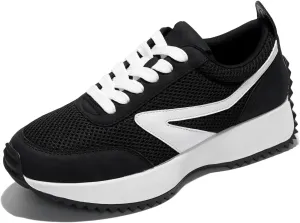 Project Cloud Memory Foam Sneakers - Non-Slip Work Shoes, Lace Up Running Footwear for Women - Fashion Sneakers 2024 (Serena, Black, 8.5)