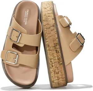 Project Cloud Platform Womens Sandals - Summer Womens Sandals with Memory Foam Insole Wedges - Stylish and Comfortable Women Footwear - Lightweight Women Wedges (Brisbane, Nude, 6)