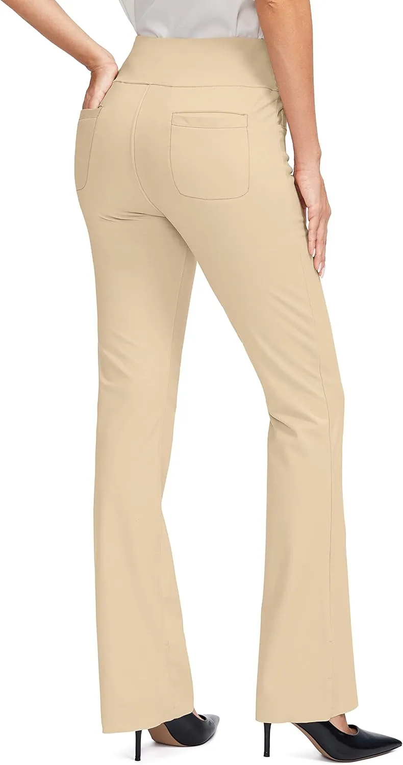 Rammus Womens High Waist Yoga Dress Pants with Pockets Stretch Work Pants for Women Bootcut Leg Slacks for Office Casual