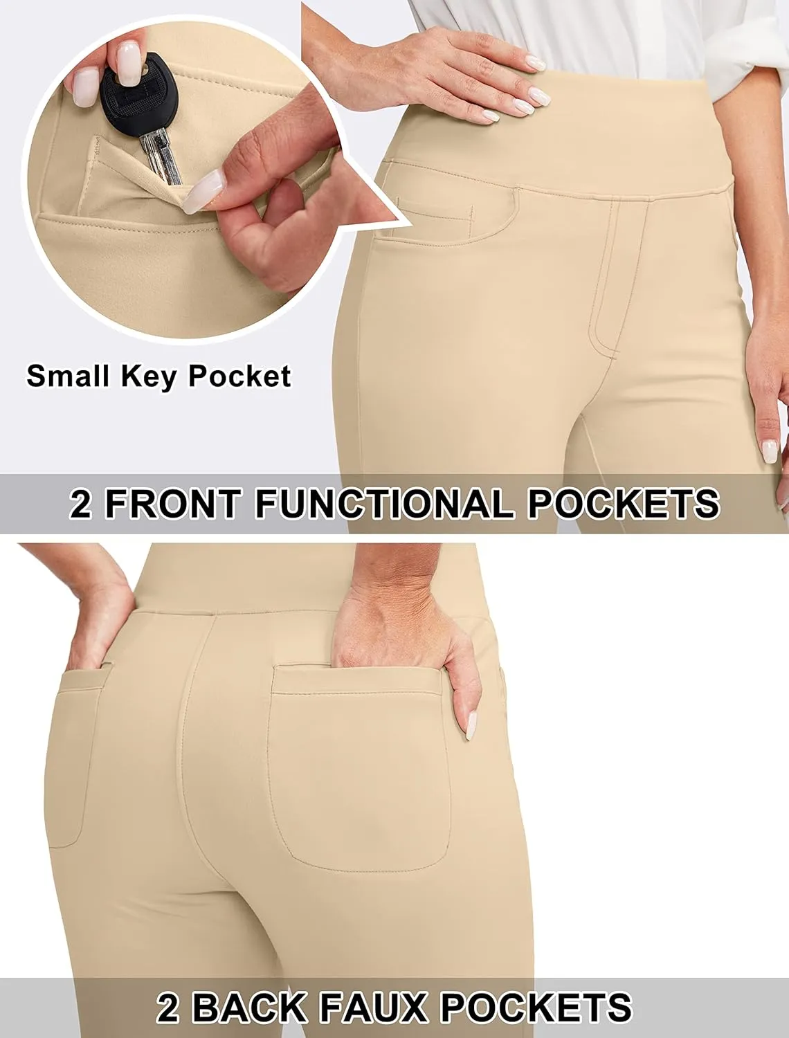 Rammus Womens High Waist Yoga Dress Pants with Pockets Stretch Work Pants for Women Bootcut Leg Slacks for Office Casual