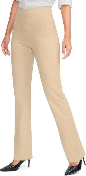 Rammus Womens High Waist Yoga Dress Pants with Pockets Stretch Work Pants for Women Bootcut Leg Slacks for Office Casual