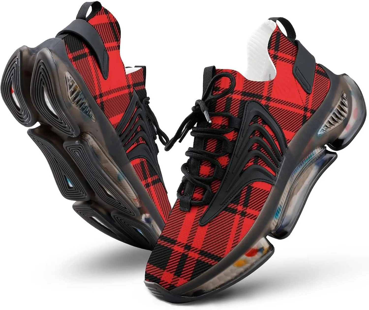 Red and Black Buffalo Scottish Tartan Plaid Checkered Men's Running Shoes Slip On Breathable Sneakers for Walking