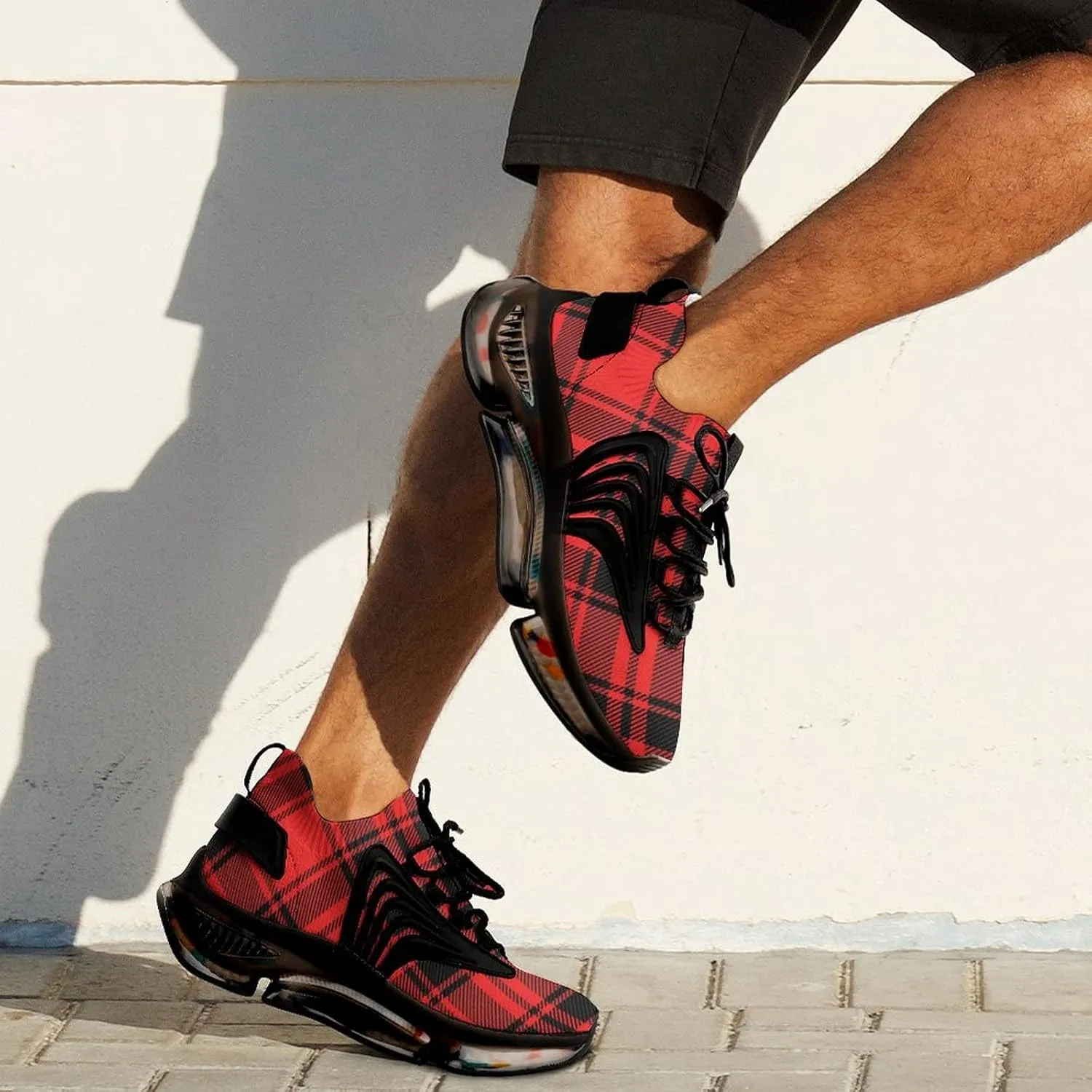 Red and Black Buffalo Scottish Tartan Plaid Checkered Men's Running Shoes Slip On Breathable Sneakers for Walking