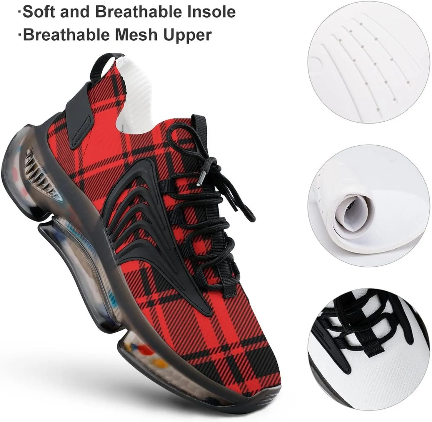 Red and Black Buffalo Scottish Tartan Plaid Checkered Men's Running Shoes Slip On Breathable Sneakers for Walking