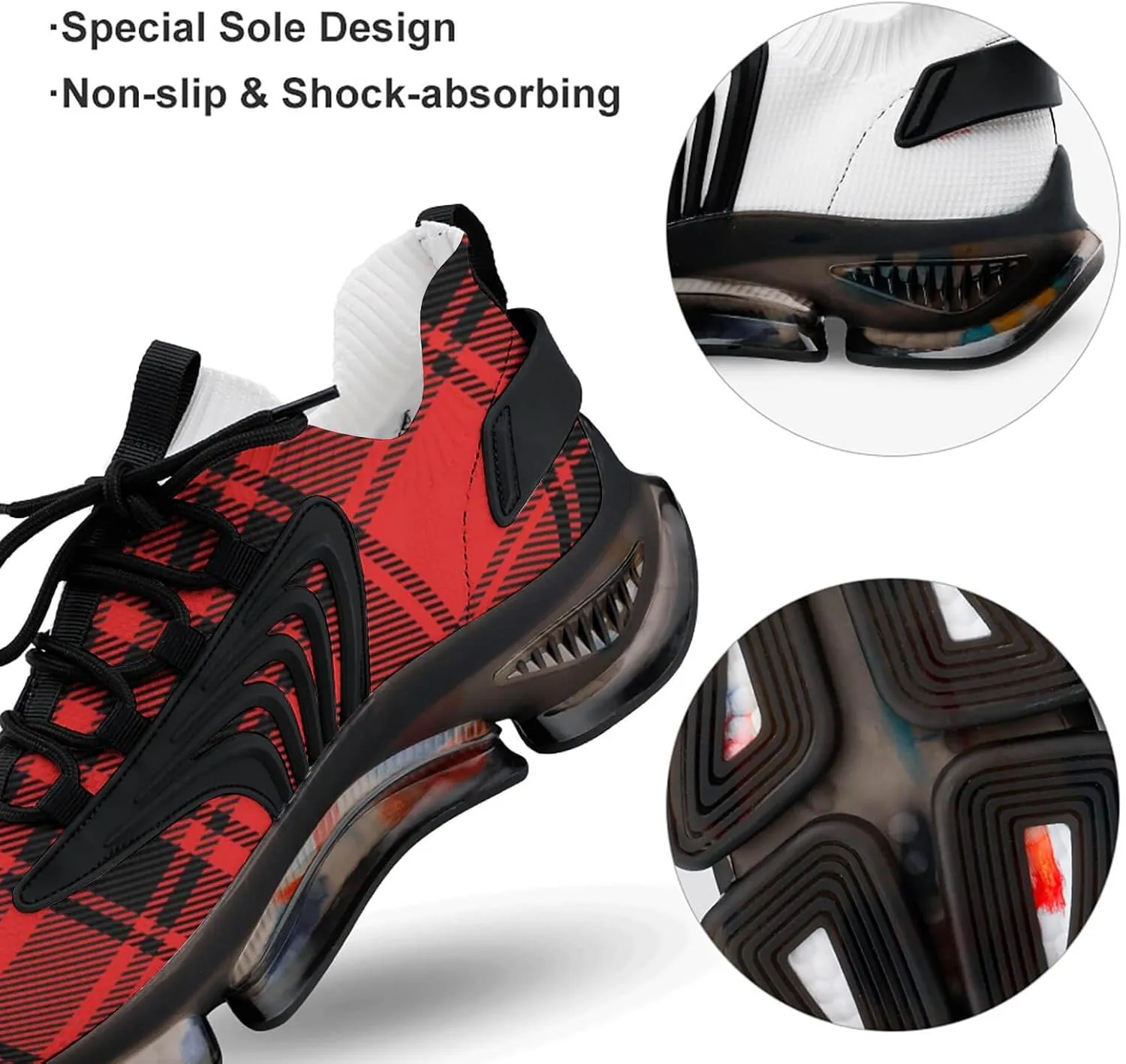 Red and Black Buffalo Scottish Tartan Plaid Checkered Men's Running Shoes Slip On Breathable Sneakers for Walking
