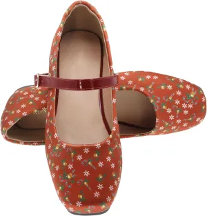 Red Print Flats for Women Christmas Dress Shoes Square Toe Slip On Flats Cushioned Work Flats Comfortable Retro Mary Jane Flats
