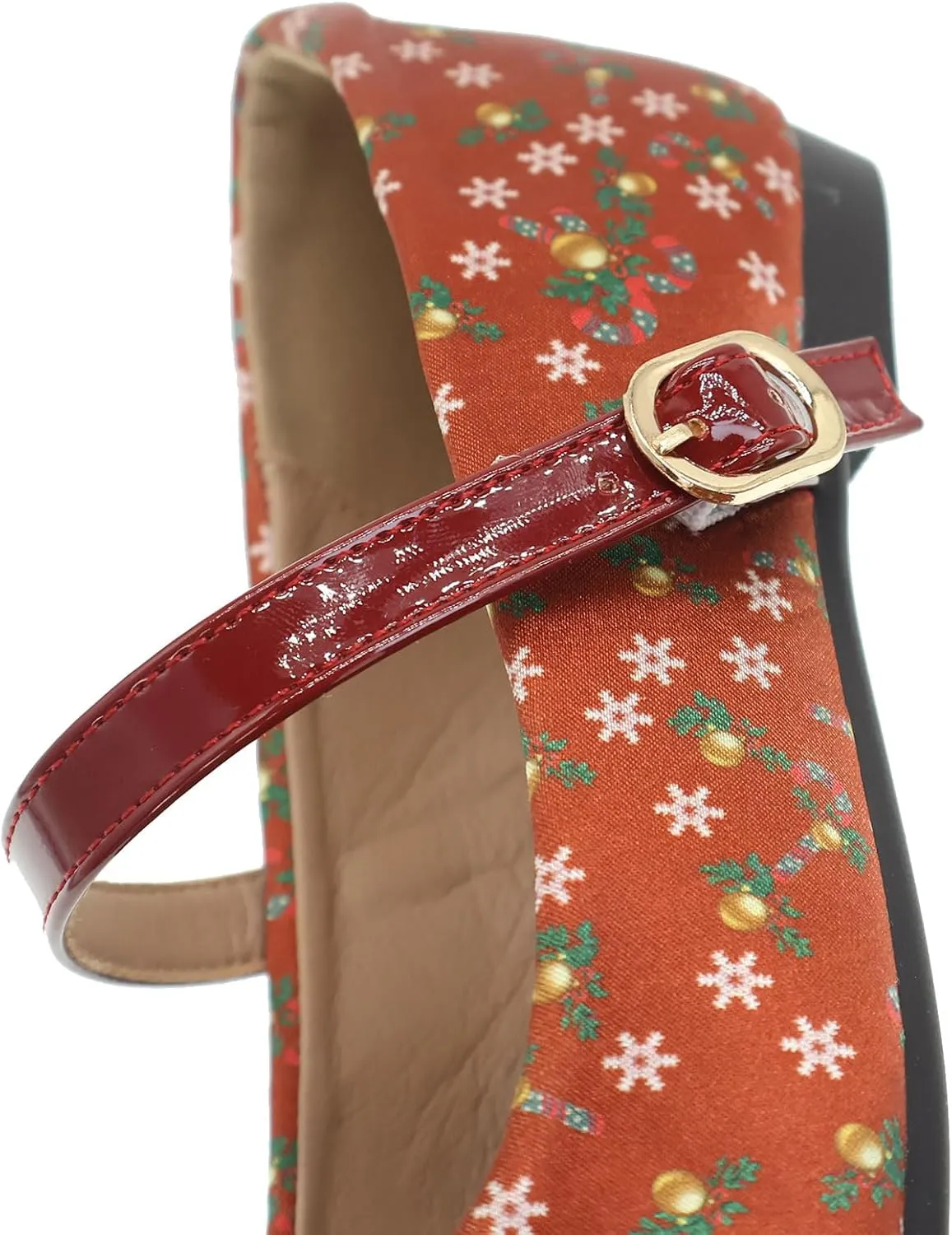 Red Print Flats for Women Christmas Dress Shoes Square Toe Slip On Flats Cushioned Work Flats Comfortable Retro Mary Jane Flats