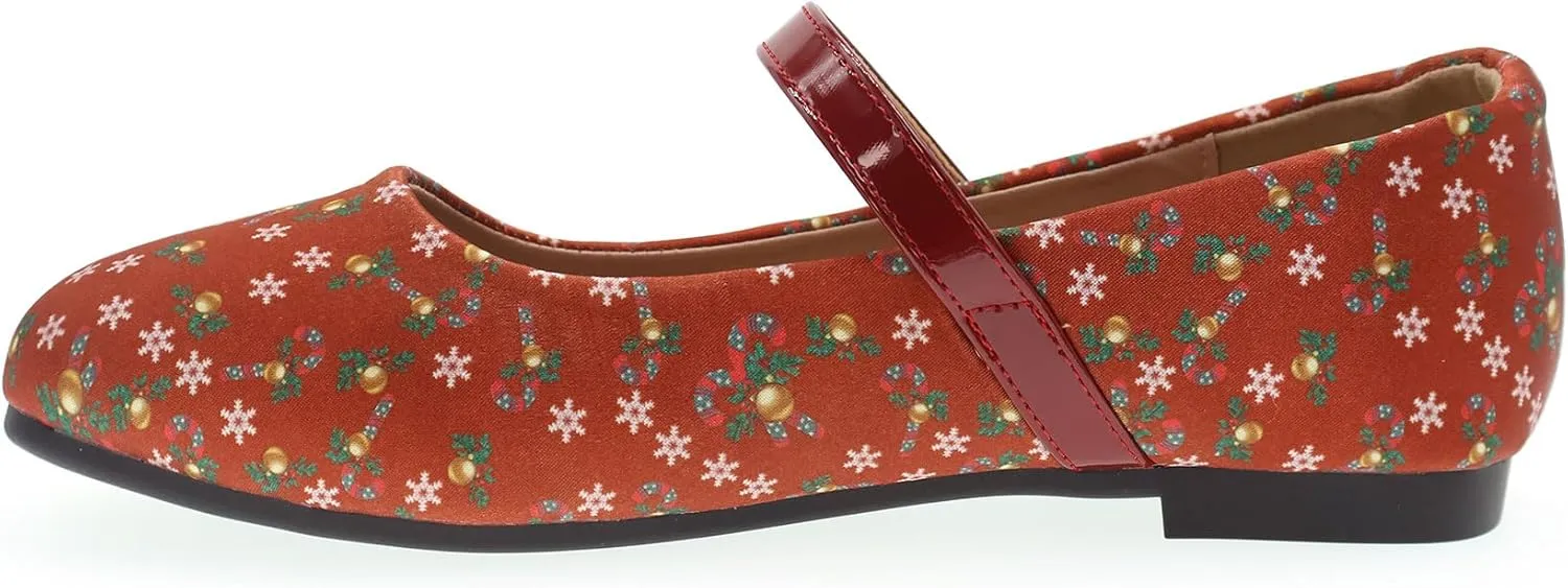 Red Print Flats for Women Christmas Dress Shoes Square Toe Slip On Flats Cushioned Work Flats Comfortable Retro Mary Jane Flats