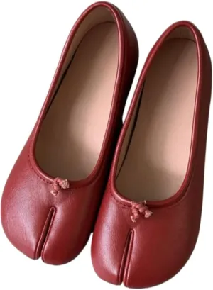 Red Tabi Shoes for Women Split Toe Flats Ballet Wide Width Slip-On Slides Breathable Comfortable Casual Round Toe Low Heel Sandals Dress Spring Summer Fall Office Indoors Outdoors