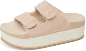 REEF Ojai Ciara Women's Platform Slide, Cozy Faux Fur Footbed, Full Grain Leather