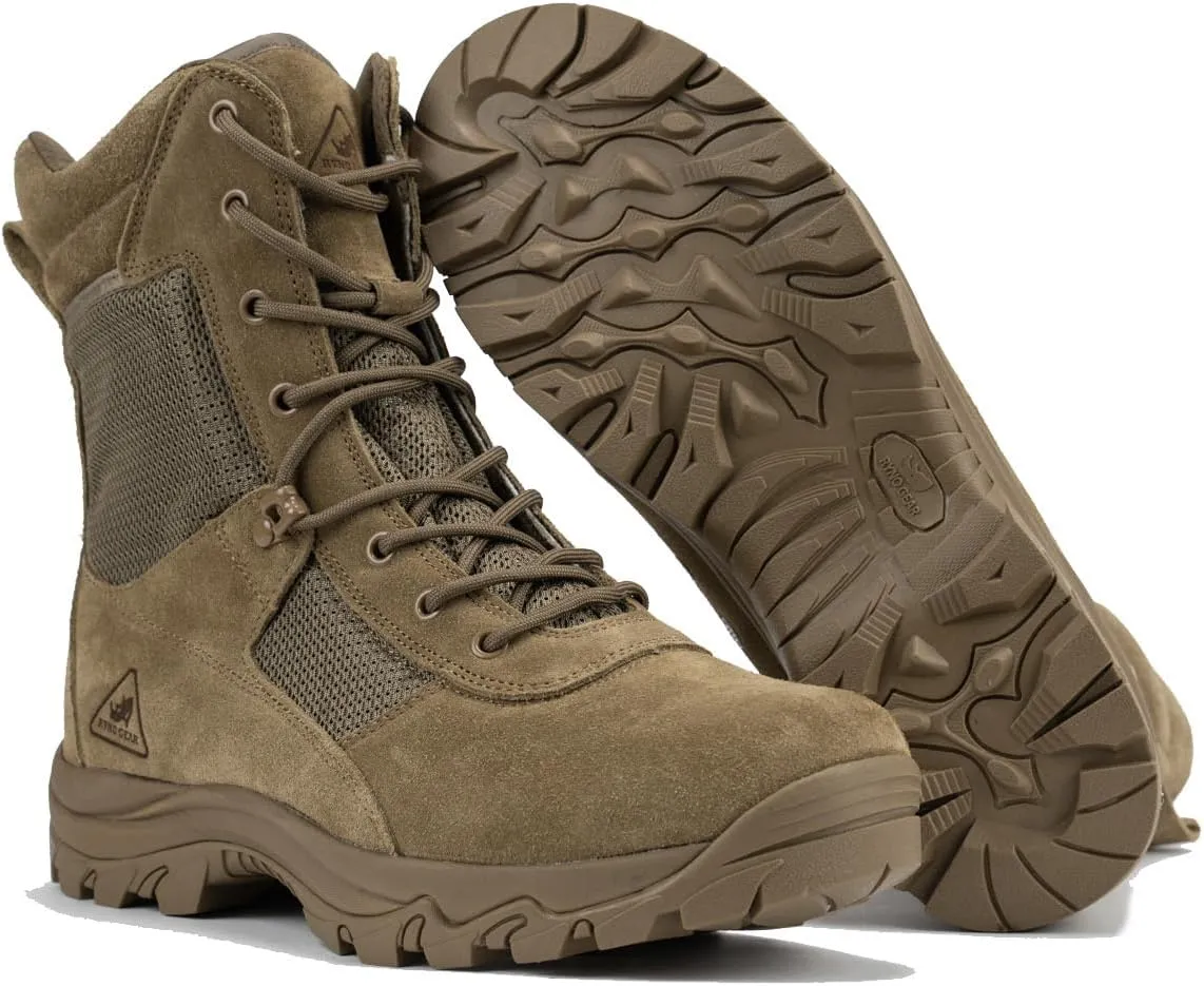 RYNO GEAR Men's Military & Tactical Boots, CoolMax Tactical Combat Military Durable Leather Work Utility Outdoor Hiking Assault Boots (Tan/Coyote/Black)