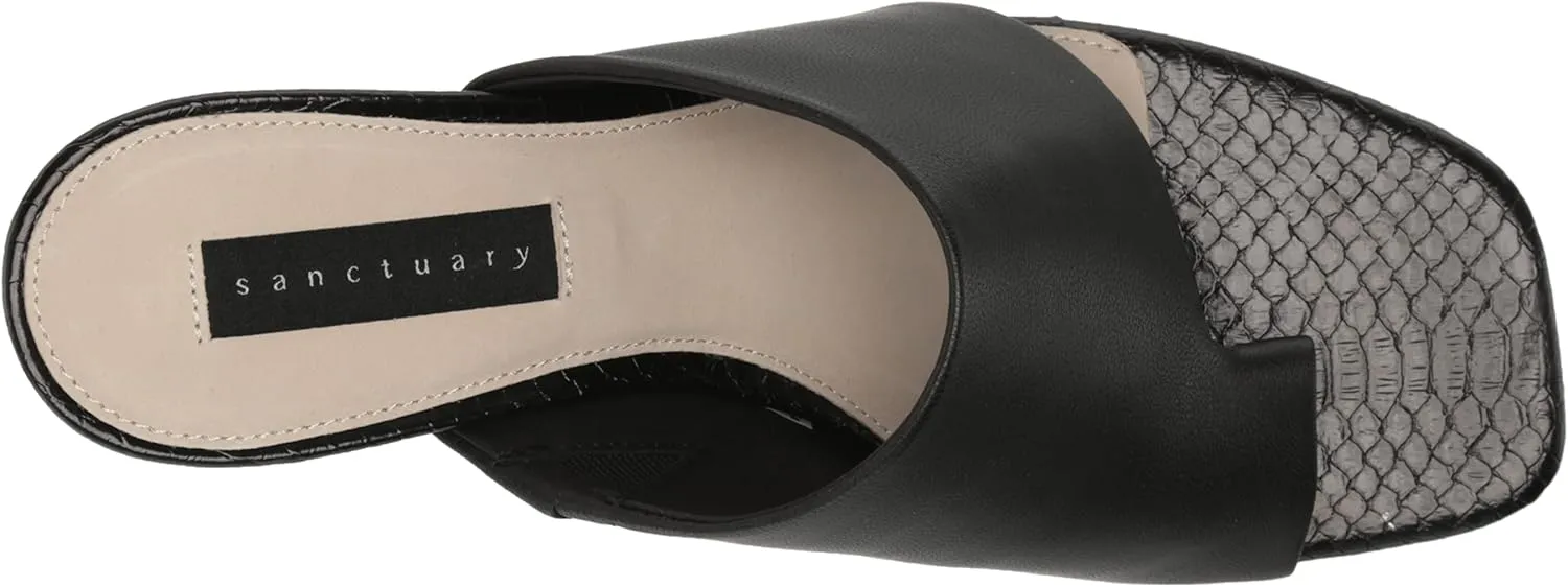 Sanctuary Women's Brave Toe Loop Flared Block Heel Sandals, Soft Calf Leather Upper, Memory Foam Padding