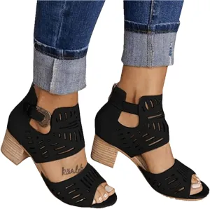 Sandals For Women Dressy Summer,Womens Chunky Heel Party Ankle Strap High Heel Sandal Casual Open Toe Strappy Sandal