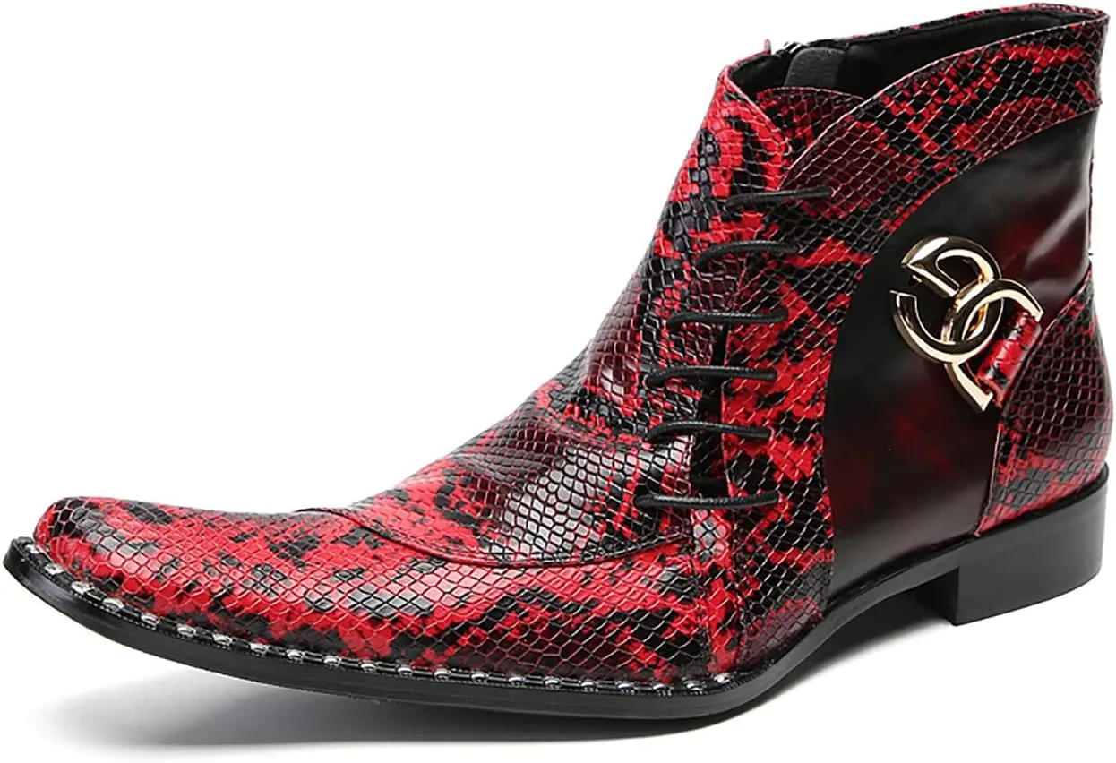Santimon Men's Chelsea Cowboy Boots for Nightclub/Bar/Western Events - Premium Leather & Ornamental Buckles, Stylish Ankle Boots with Cuban Heel, Rugged Yet Refined Dress-Casual Boots