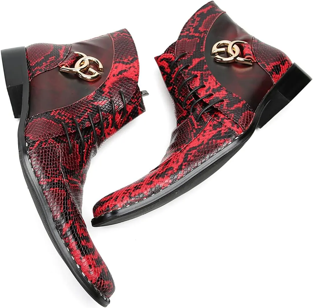 Santimon Men's Chelsea Cowboy Boots for Nightclub/Bar/Western Events - Premium Leather & Ornamental Buckles, Stylish Ankle Boots with Cuban Heel, Rugged Yet Refined Dress-Casual Boots