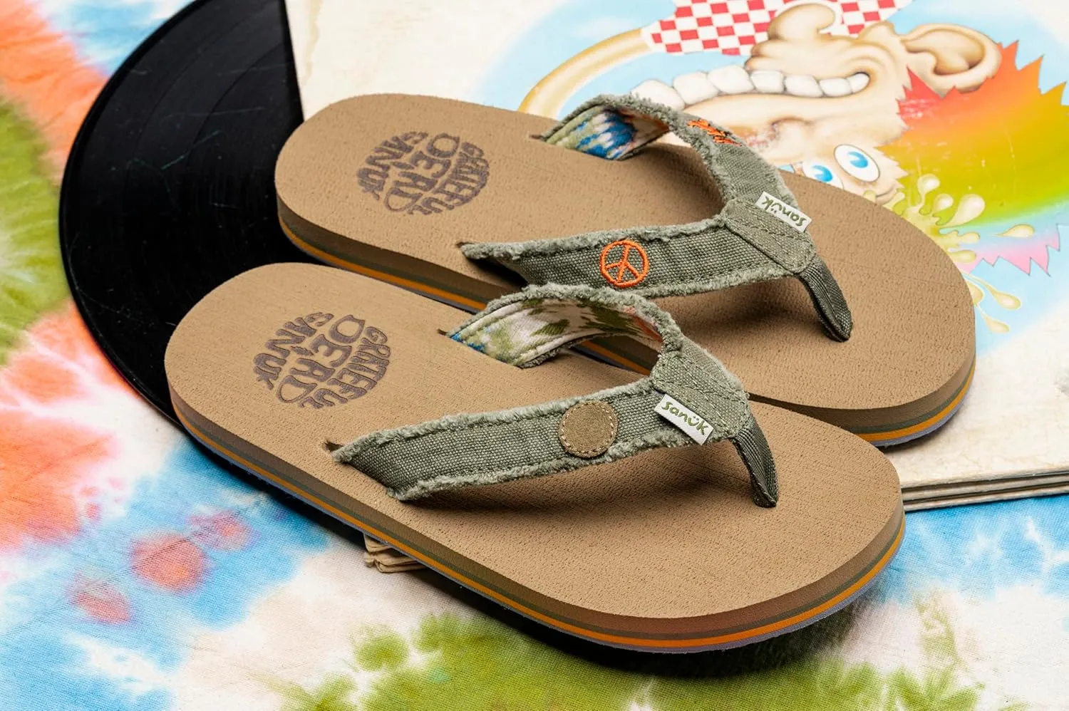 Sanuk Unisex-Child Fraidy Stacker X Grateful Dead Flip-Flop