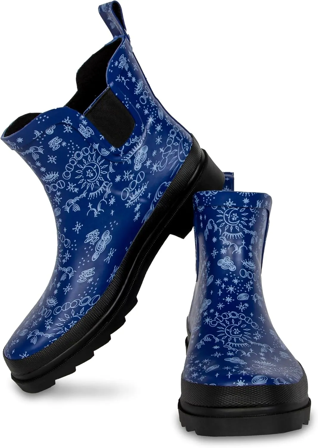 ShedRain GOGO Chelsea Short Rubber Rain Boots for Women, Comfortable Cotton Lining, Waterproof Exterior, Anti-Slip Lug Sole Garden and Outdoor Work Boots, Adjustable Width