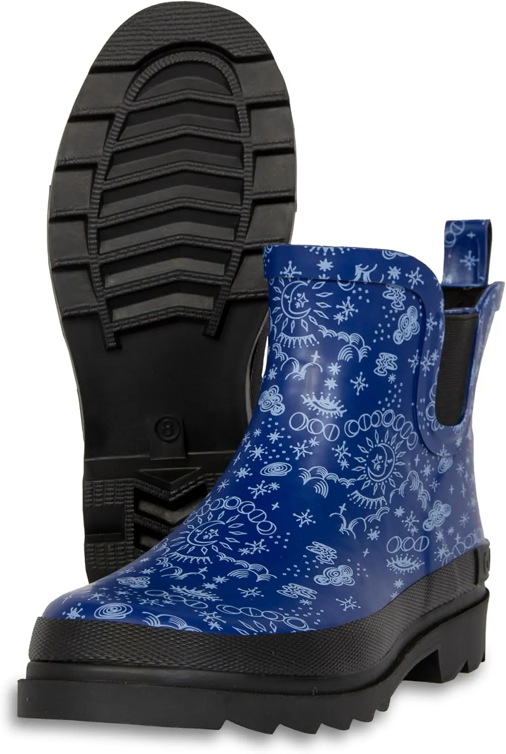 ShedRain GOGO Chelsea Short Rubber Rain Boots for Women, Comfortable Cotton Lining, Waterproof Exterior, Anti-Slip Lug Sole Garden and Outdoor Work Boots, Adjustable Width