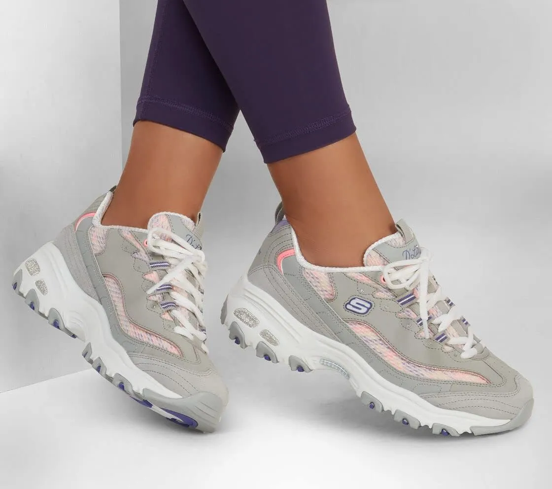 Skechers Womens D'Lites Luscious Chic Lace Up Sneakers Shoes Casual - Blue - Size