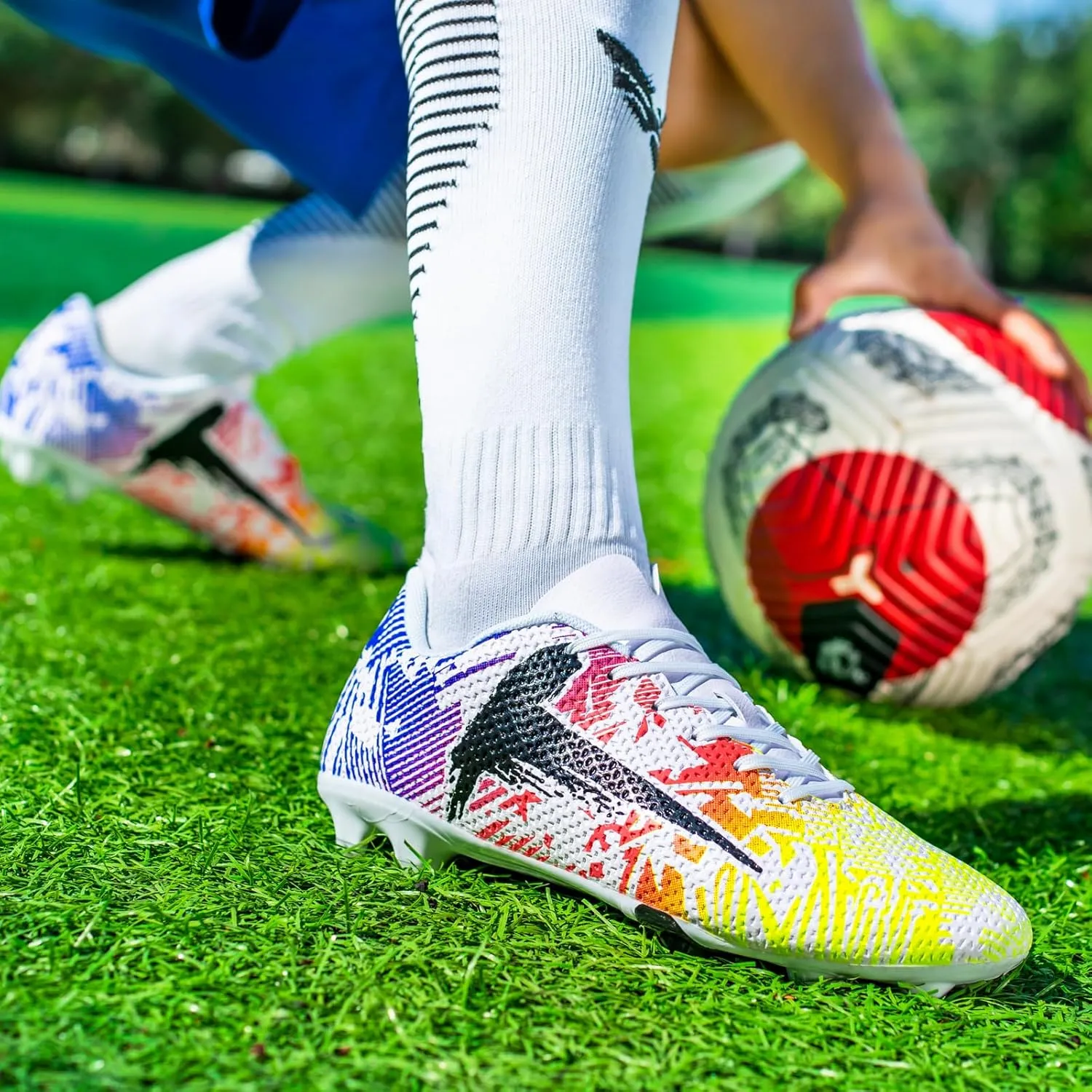 Soccer Cleats Mens Womens Indoor Soccer Shoes Wide Baseball Turf Shoes Youth Rugby Shoes Adult Artificial Ground AG FG TF Football Boots